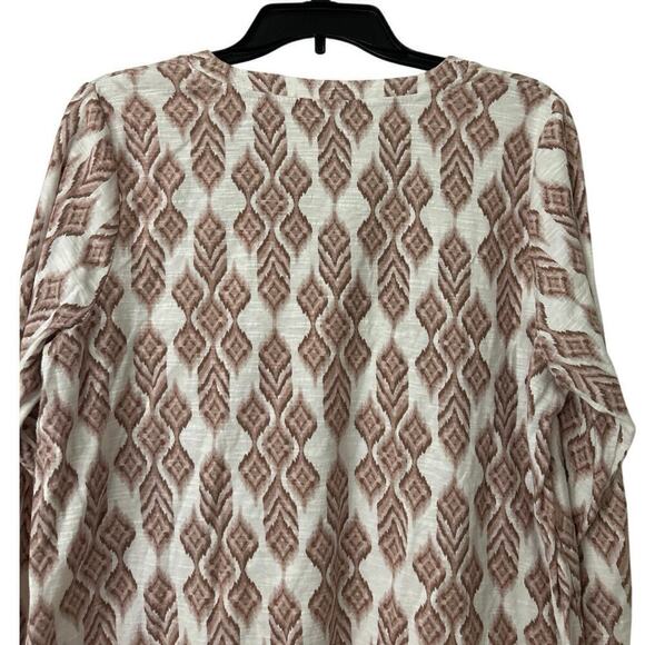 J Jill Pure Jill 100% Cotton V Neck 3/4 Sleeve Diamond Print Top Size Large - Picture 6 of 8